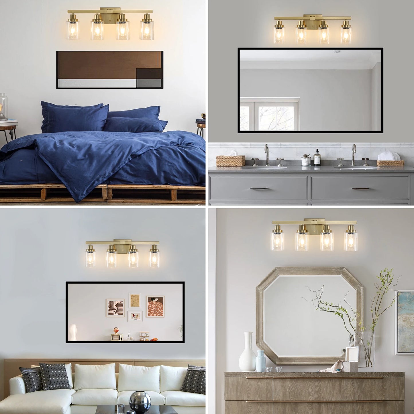 ARLGSITE Golden 4-Light Vanity Light With Clear Glass Shades