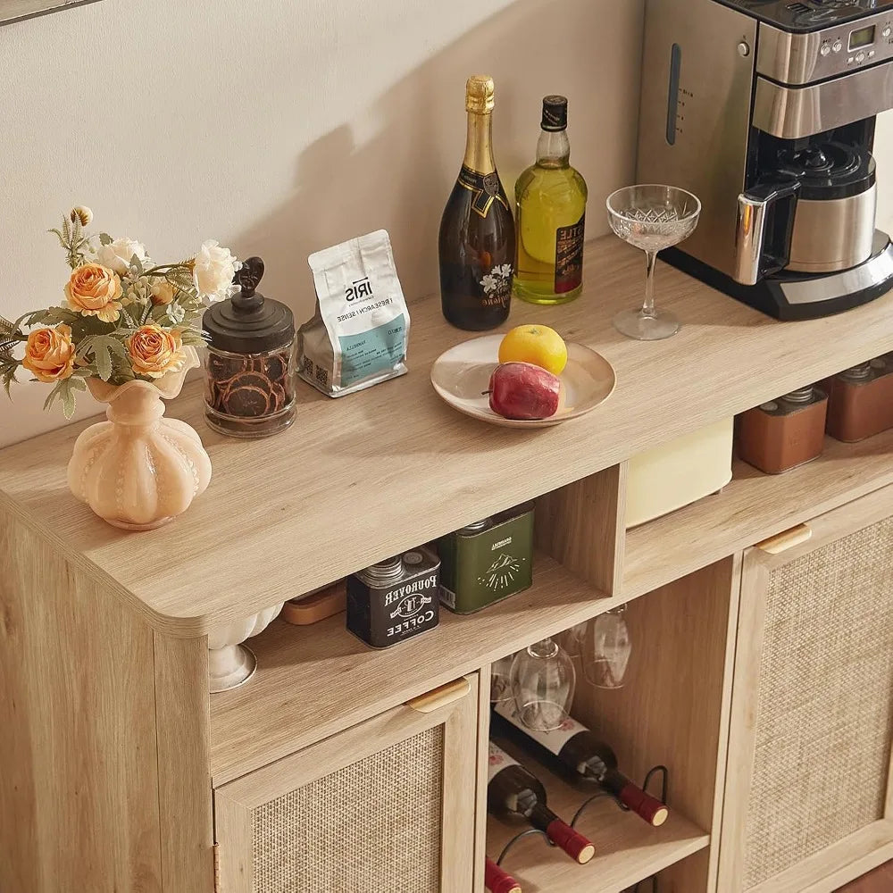 Rattan Wine Cabinet With 2 Doors,Boho Liquor Cabinet,Wine Racks,Farmhouse Coffee Bar Station For Living Room,Custom