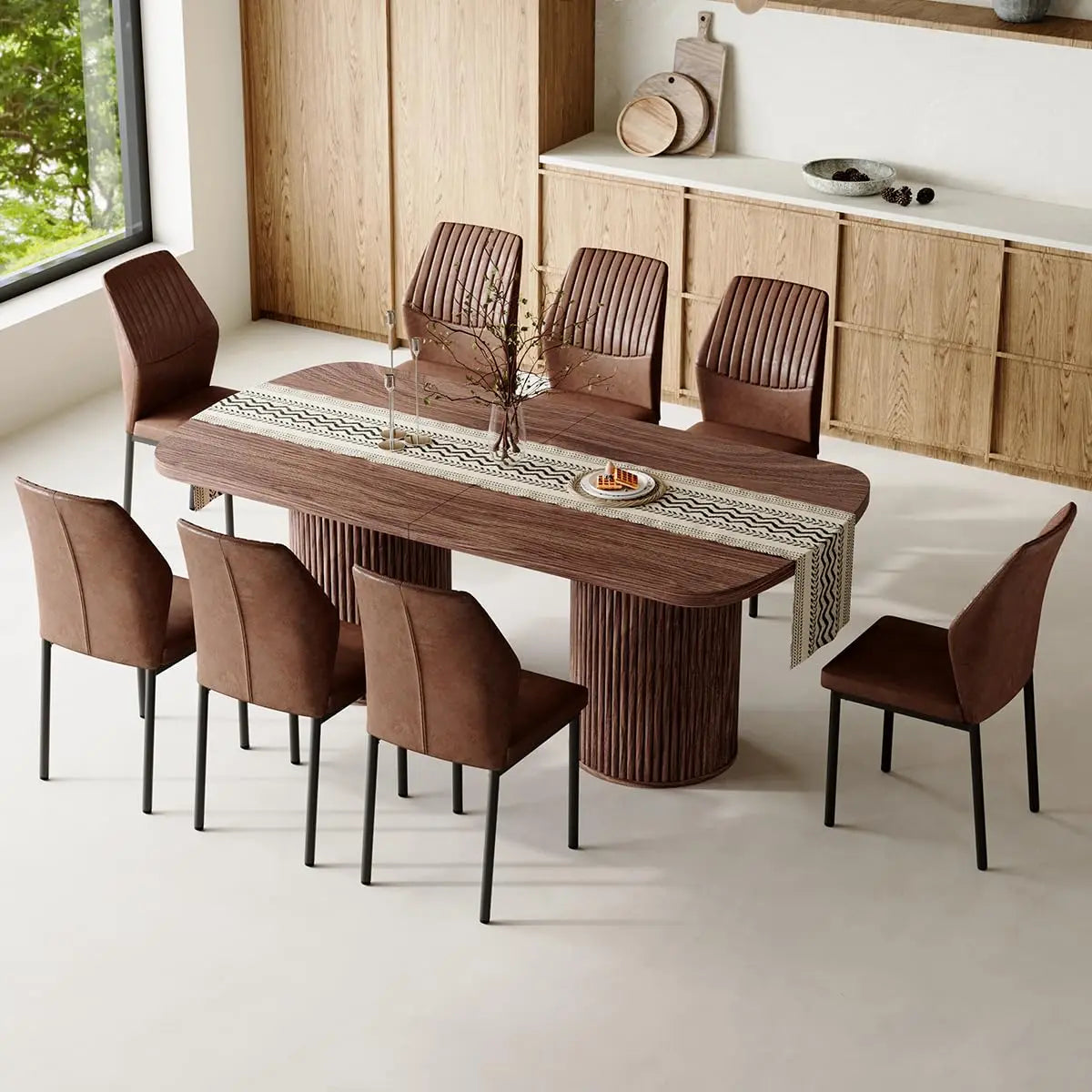 79" Dining Table Set for 8,Large Rectangular Dining Table Set for 8 with Cushioned Chairs,Modern Mid-Century Wood, Custom