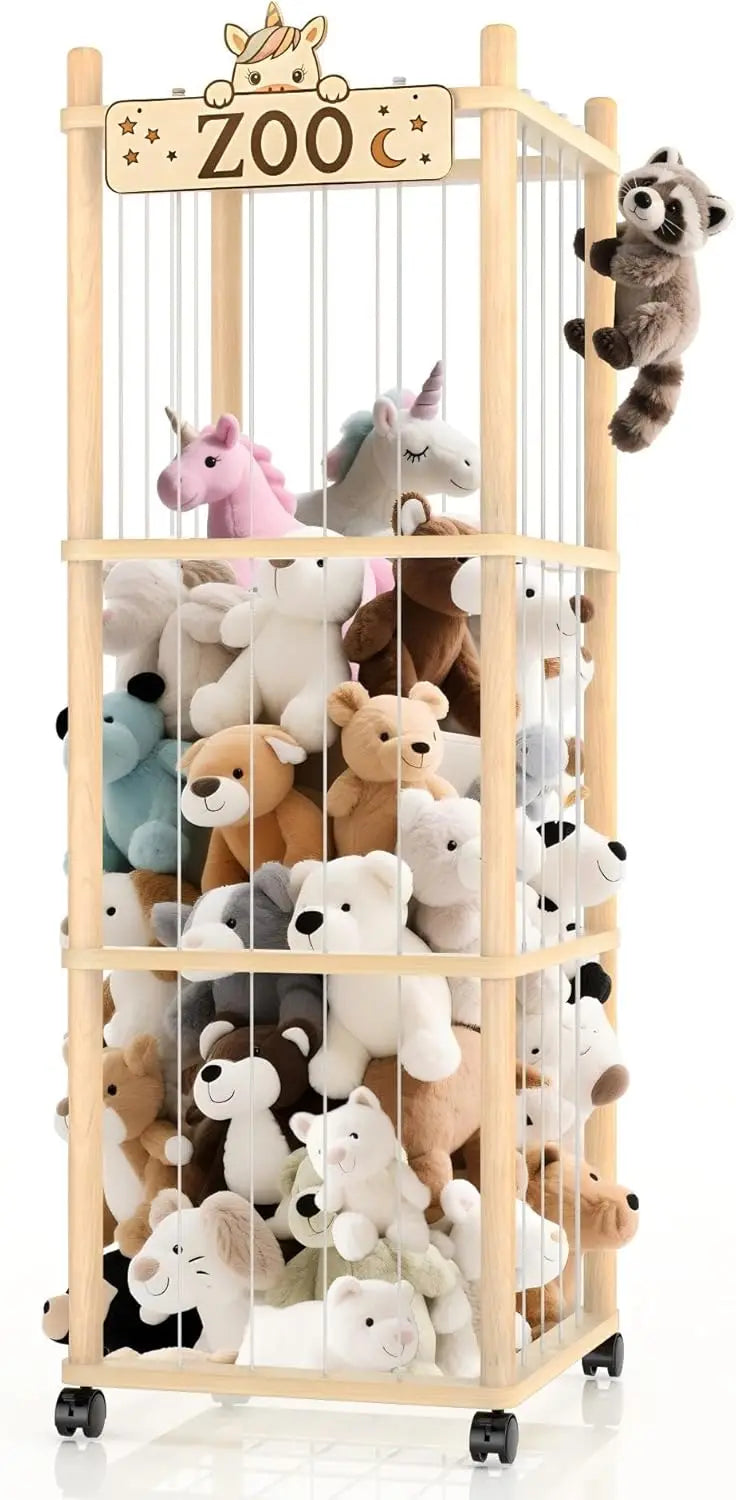 Durable Wooden Stuffed Animal Storage Tower With Wheels