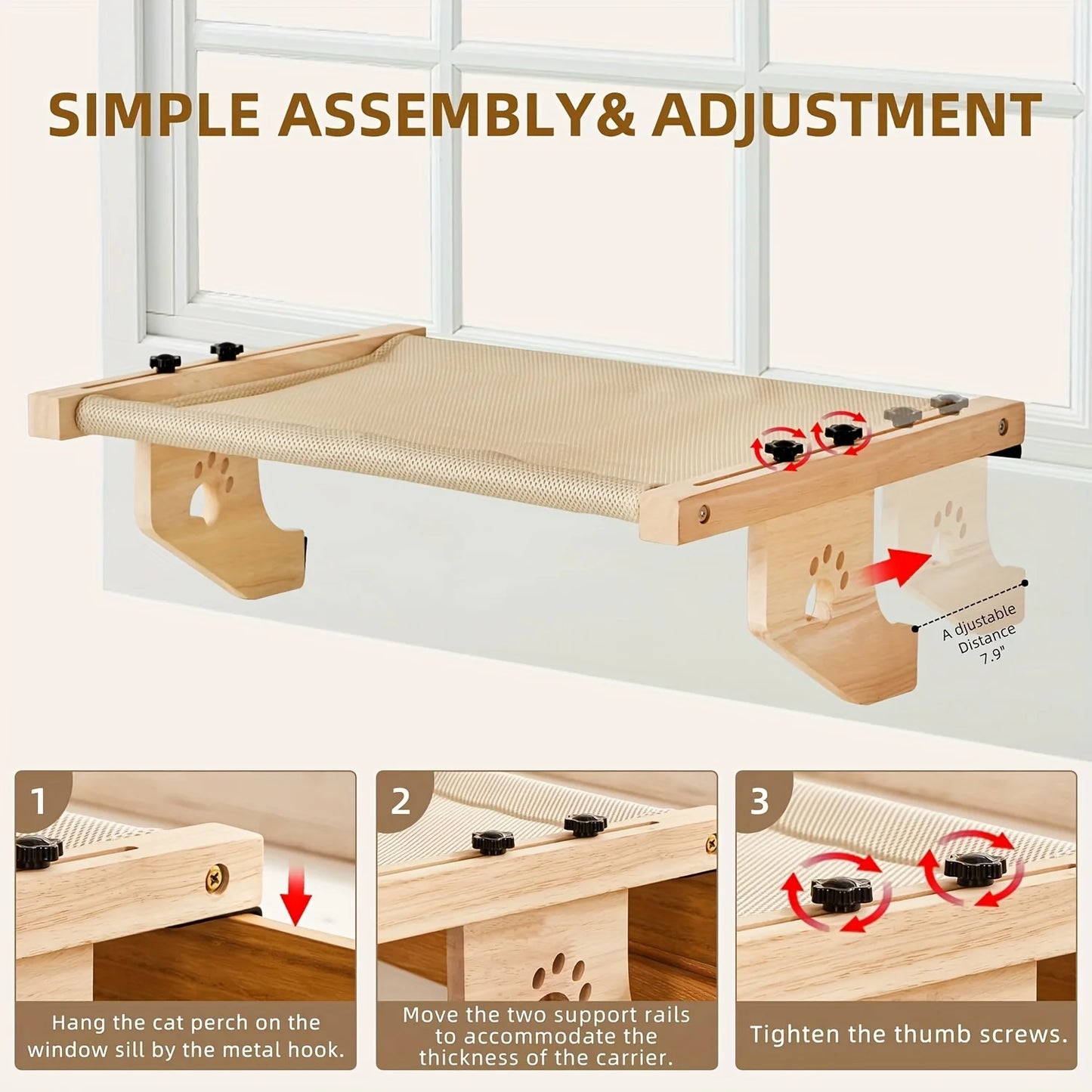 CZBNYX Cat Window Hammock Sill for Indoor Cats Wooden Frame