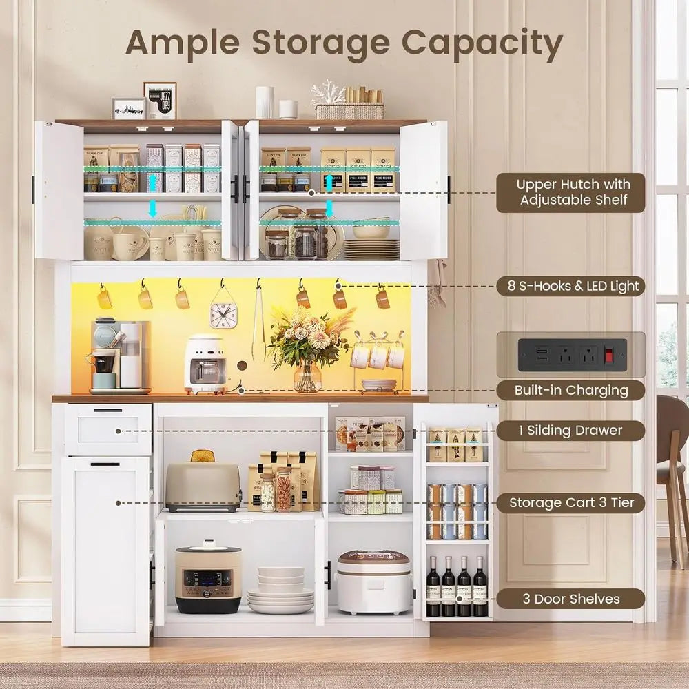 LED Pantry Cabinet With Charging Dock And Kitchen Microwave Stand The Pet & Home Store