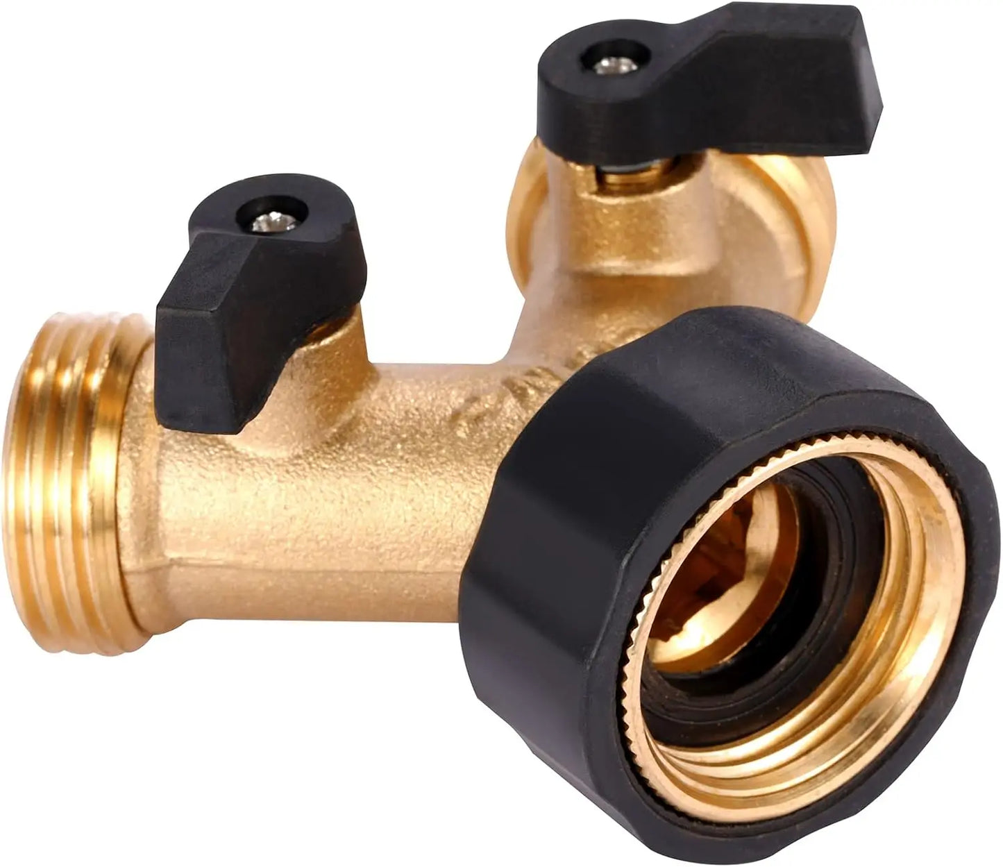 Heavy Duty Brass Garden Hose Splitter 2 Way Y Connector with Shut Off Valves for Standard Faucets
