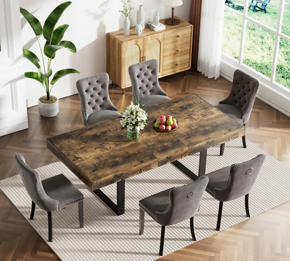 Extendable Dining Set For 6 With Rustic Farmhouse Chairs