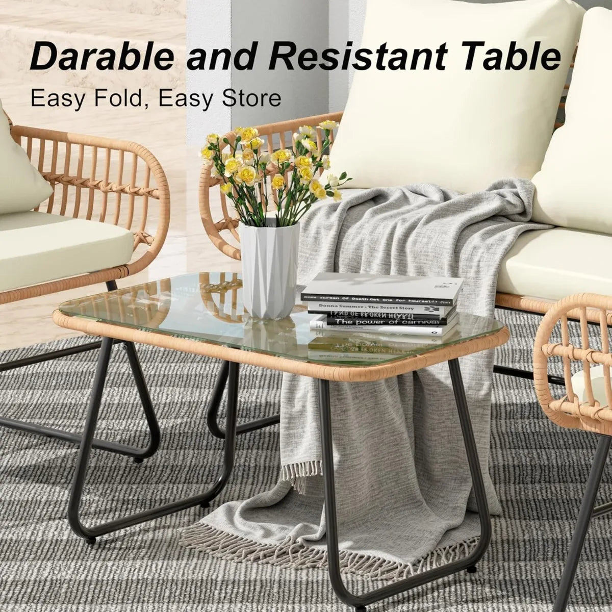 4-Piece Wicker Outdoor Patio Furniture Set with Cushions & Tempered Glass Table The Pet & Home Store