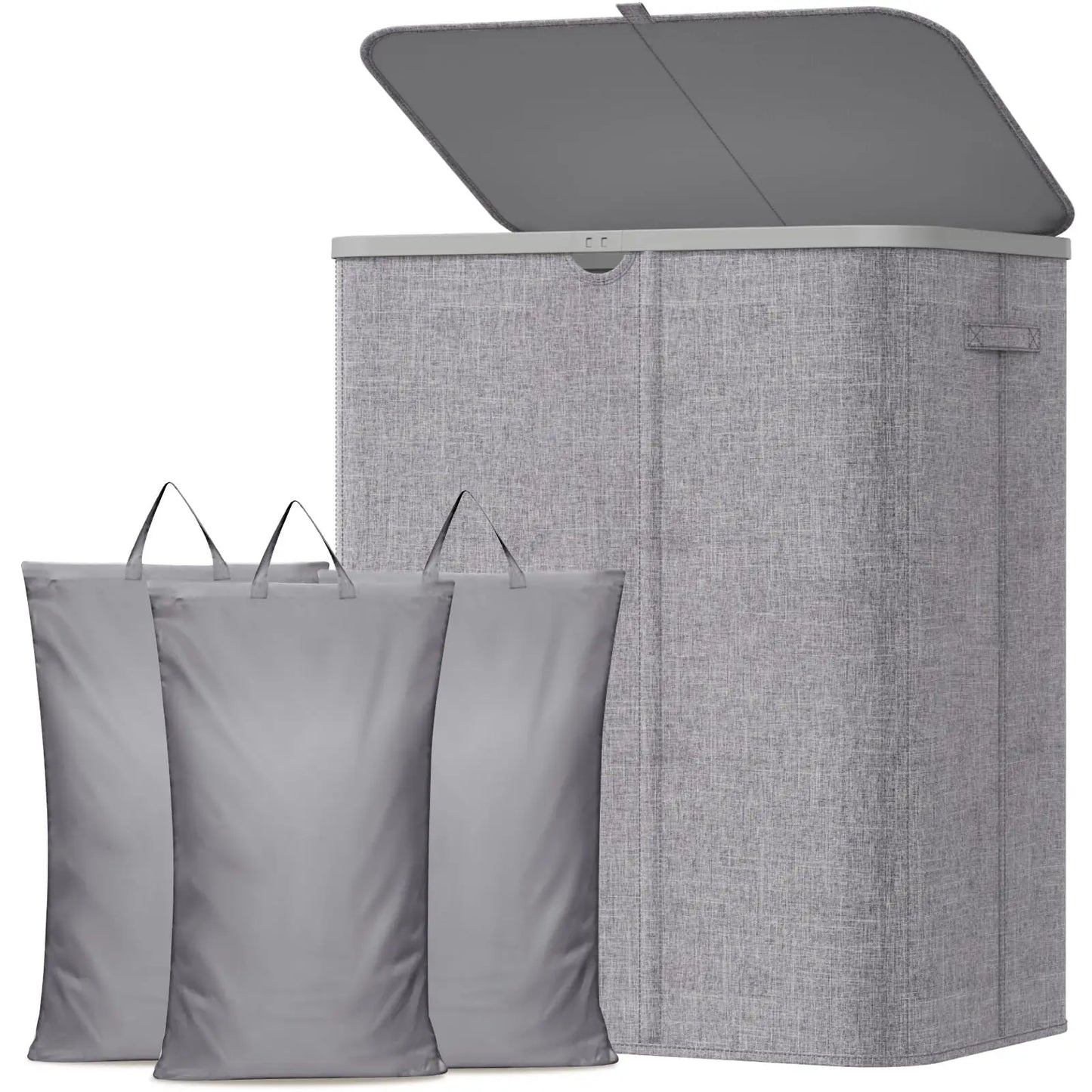 Foldable Laundry Hamper With Hinged Lid And Three Removable Liners