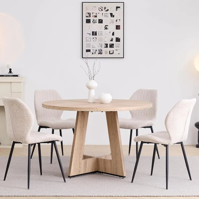 Round Dining Table Set For 4 With Chairs Mid Century