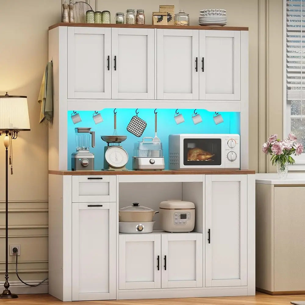 LED Pantry Cabinet With Charging Dock And Kitchen Microwave Stand The Pet & Home Store