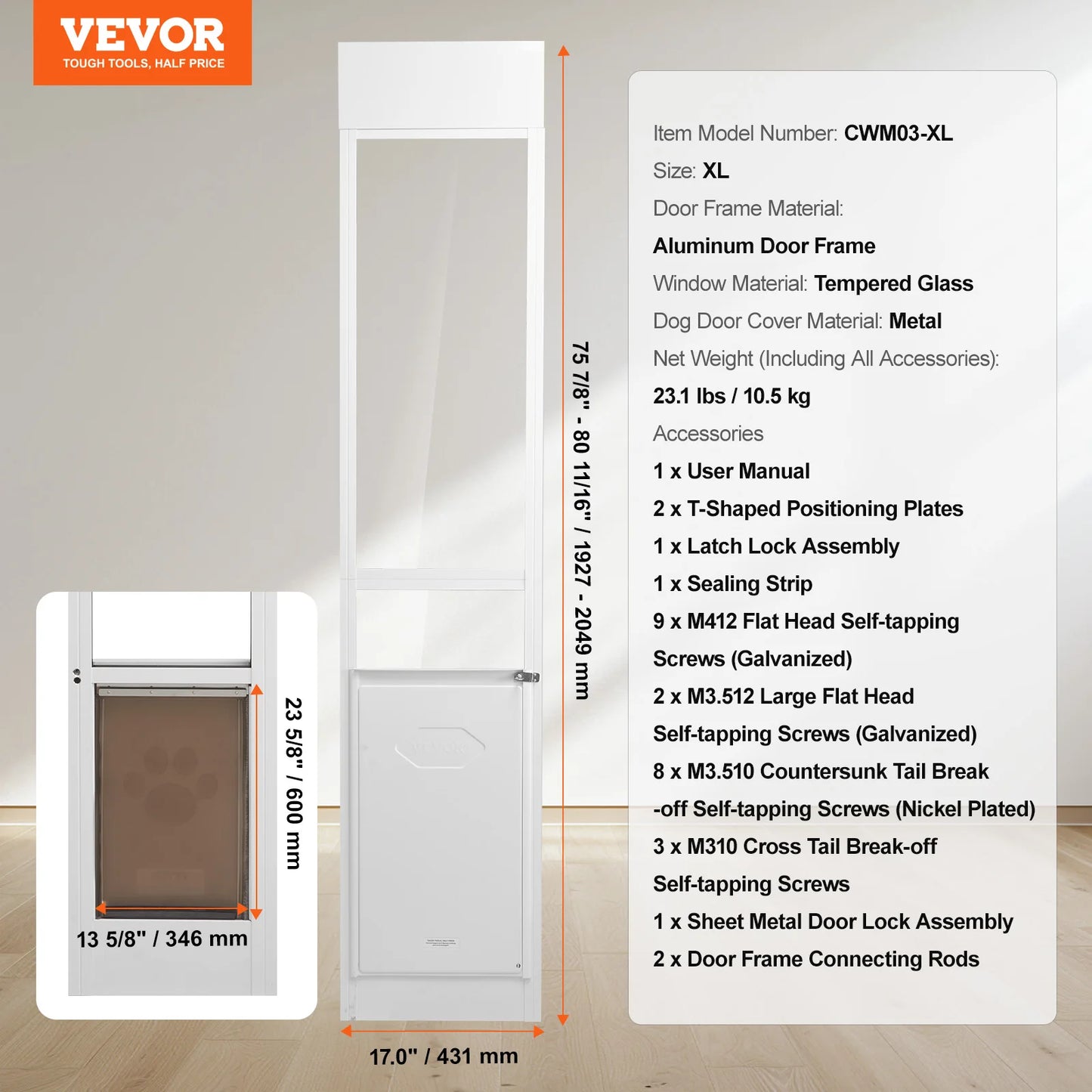 SucceBuy Sliding Glass Dog Door Aluminum Frame Tempered Glass