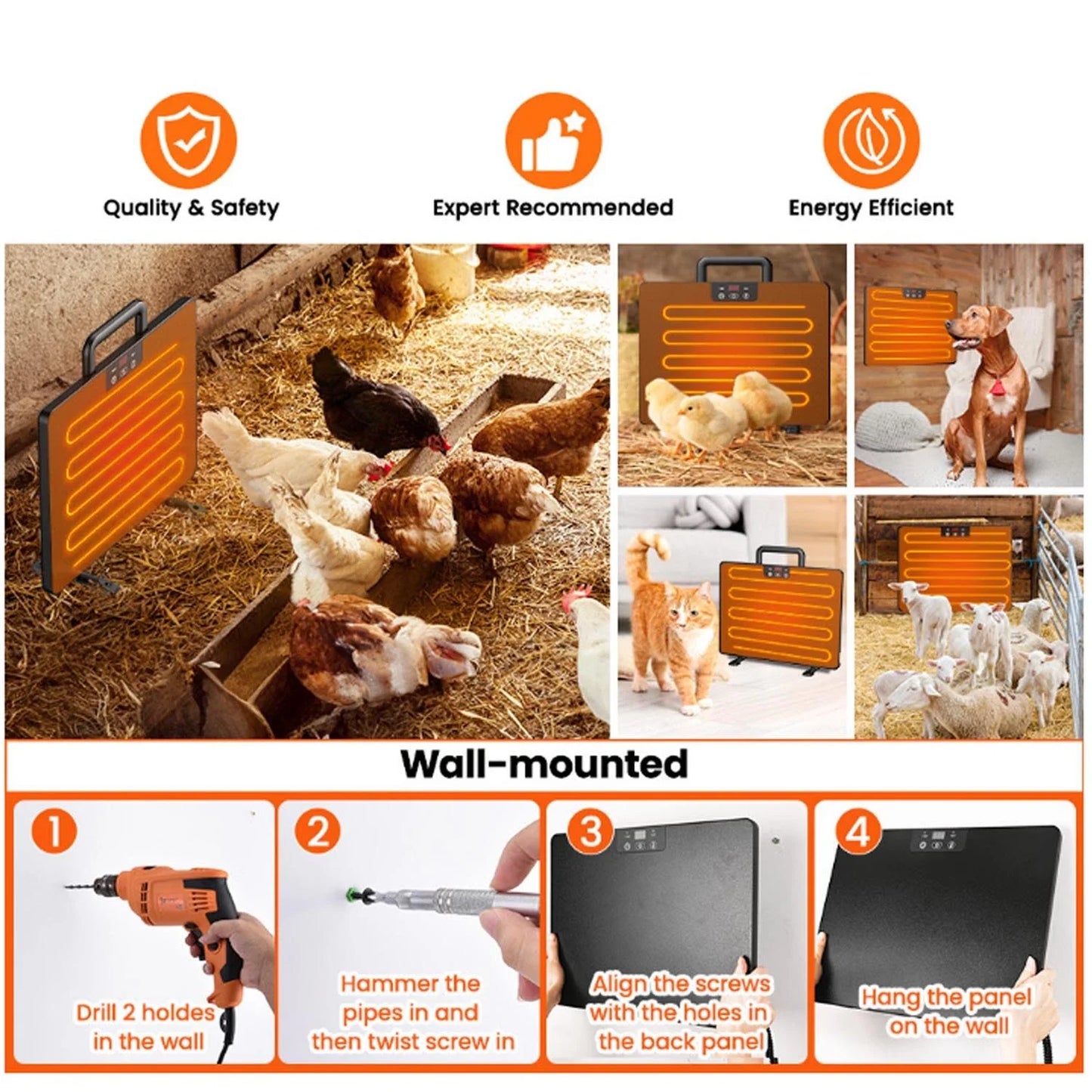 Chicken Coop Thermostatic Heater Panel With Adjustable Temperature