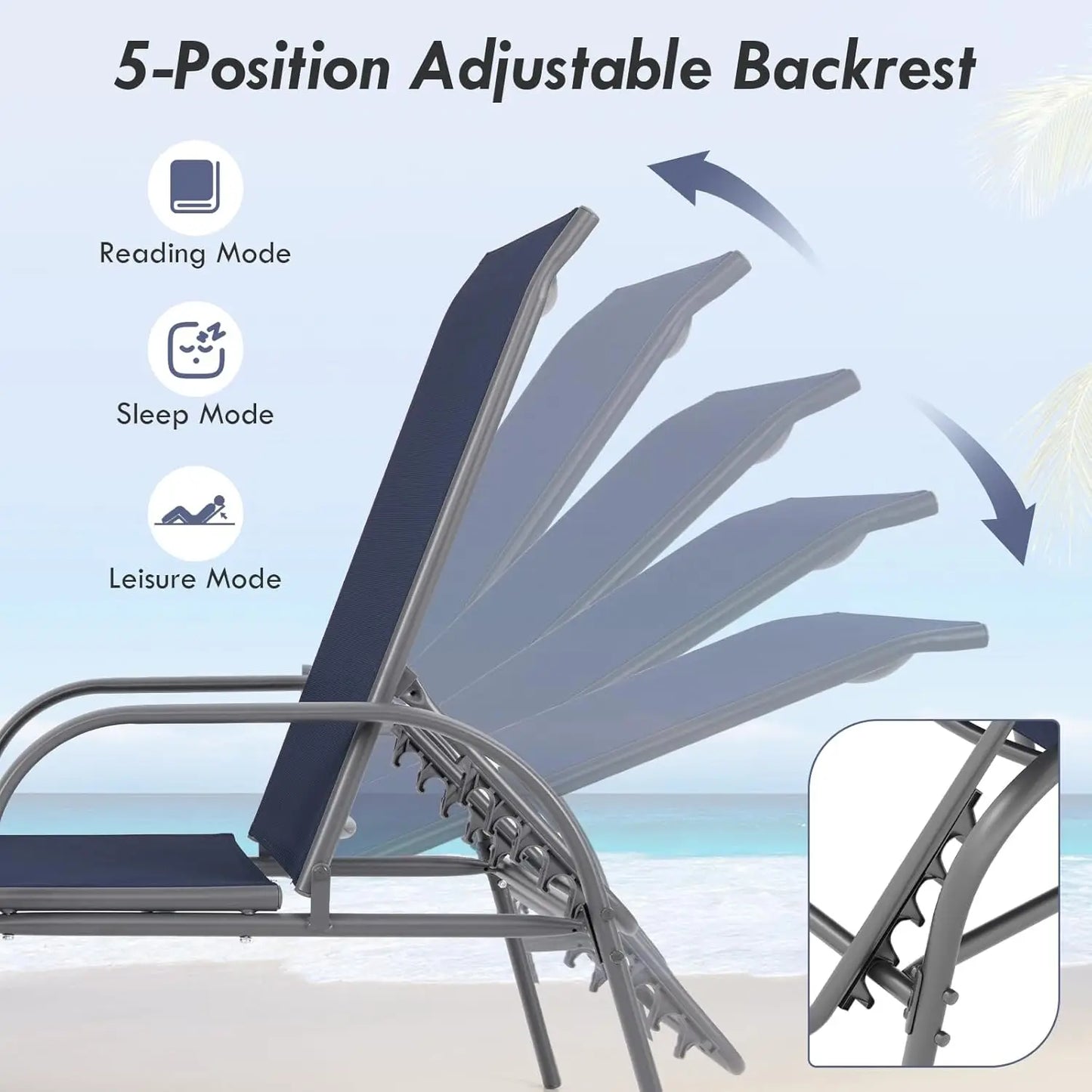 2-Pack Patio Lounge Chairs With 5-Position Adjustable Backrests