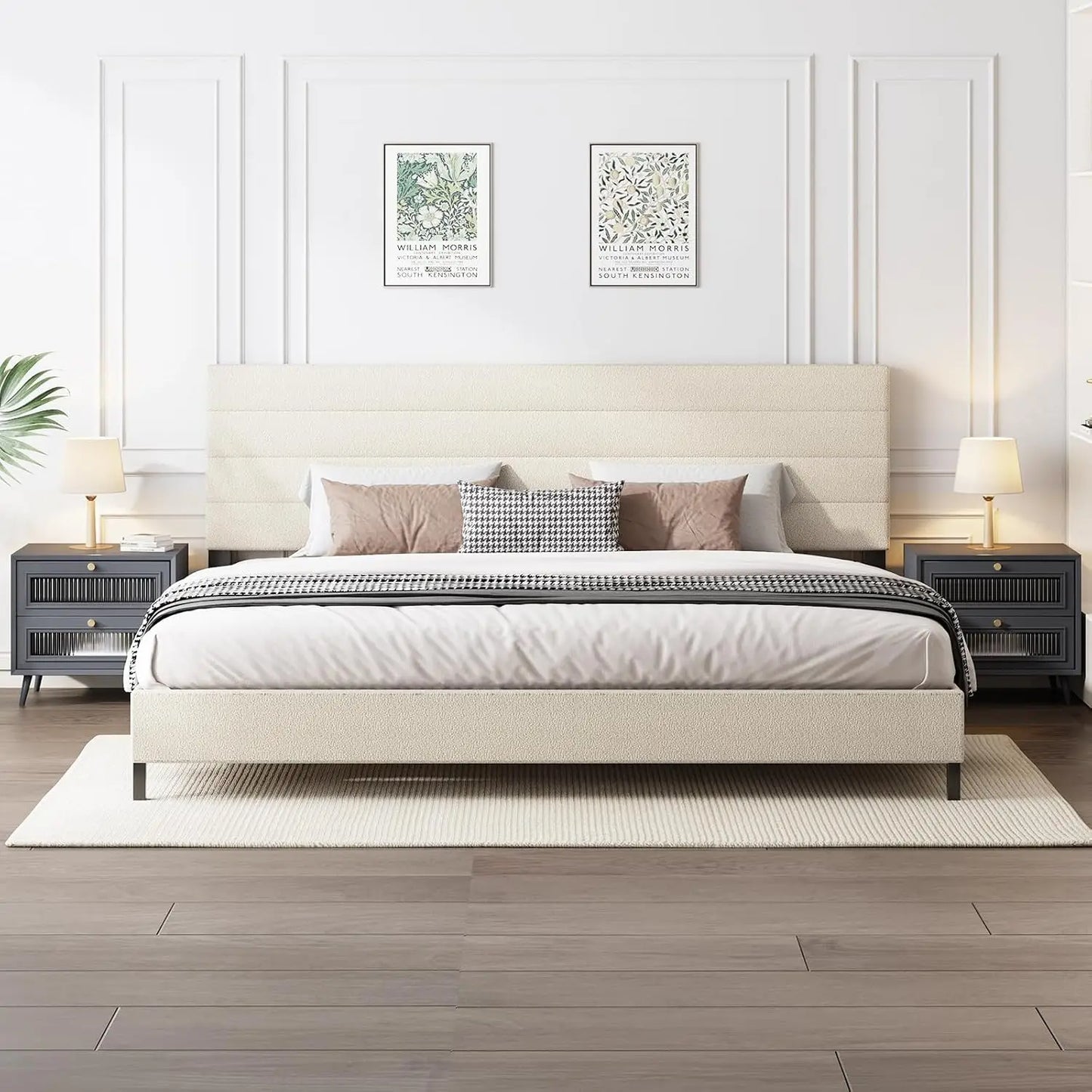 Queen Bed Frame, Modern Upholstered Bed Frame with Adjustable Linen Headboard, Wooden Slats Support Platform Queen, Customized