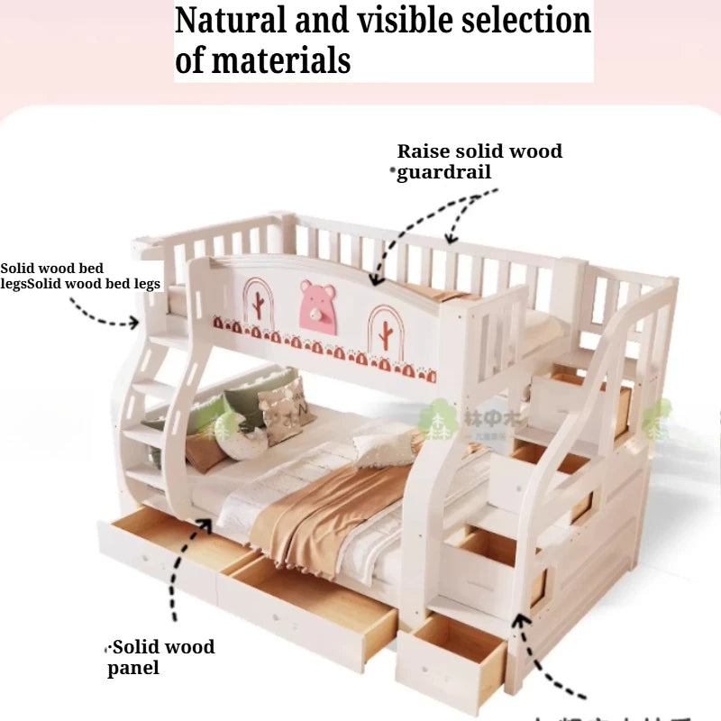 Multi-functional Wooden Bunk Bed For Kids Cabinet Double Bed Storage Drawers 2 People Decker Kids Bed Frame Bedroom Furniture