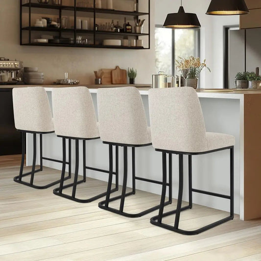 Counter Height Bar Stools Set o 4, 24 Inch Seat Height Bar Chairs or Kitchen Island, Linen abric Upholstered Barstools with Meta The Pet & Home Store