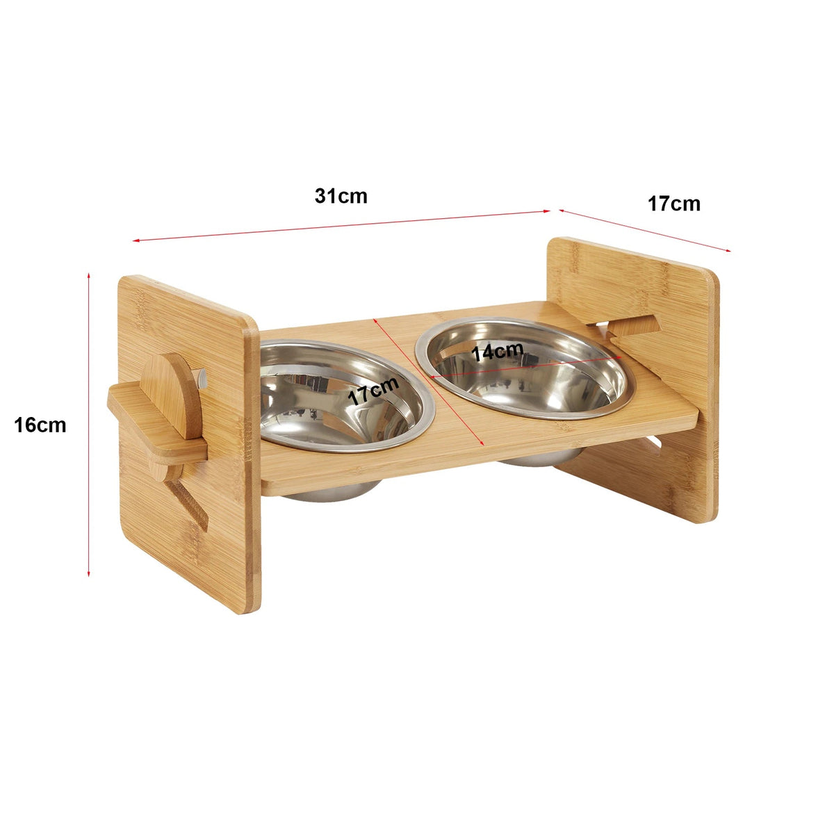 Wooden Raised Cat Bowls, Food Container, Drinking Dish, Bamboo Stand, Stainless Bowl, Height Adjustable The Pet & Home Store