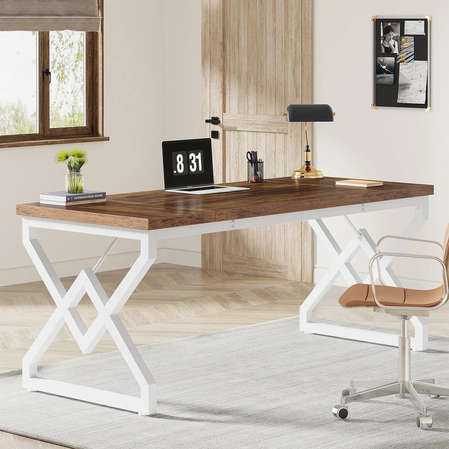 Tribesigns 63" Large Industrial Executive Desk with Extra Thickened Tabletop & Metal Frame, Heavy-Duty Home Office Desk The Pet & Home Store