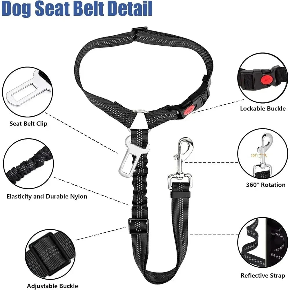 2-In-1 Dog Car Seatbelt Headrest Restraint Adjustable Reflective