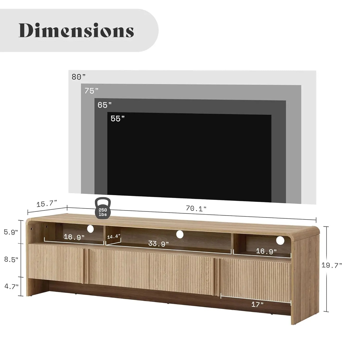 Modern Fluted TV Stand Console With Storage Cabinet