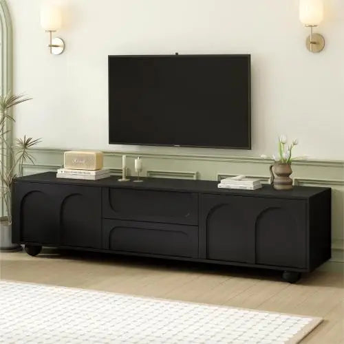 Cream Style TV Stand with Arched Doors & 2 Drawers,Minimalist Media Console with Rebound Device, 5 Iron Round Legs The Pet & Home Store