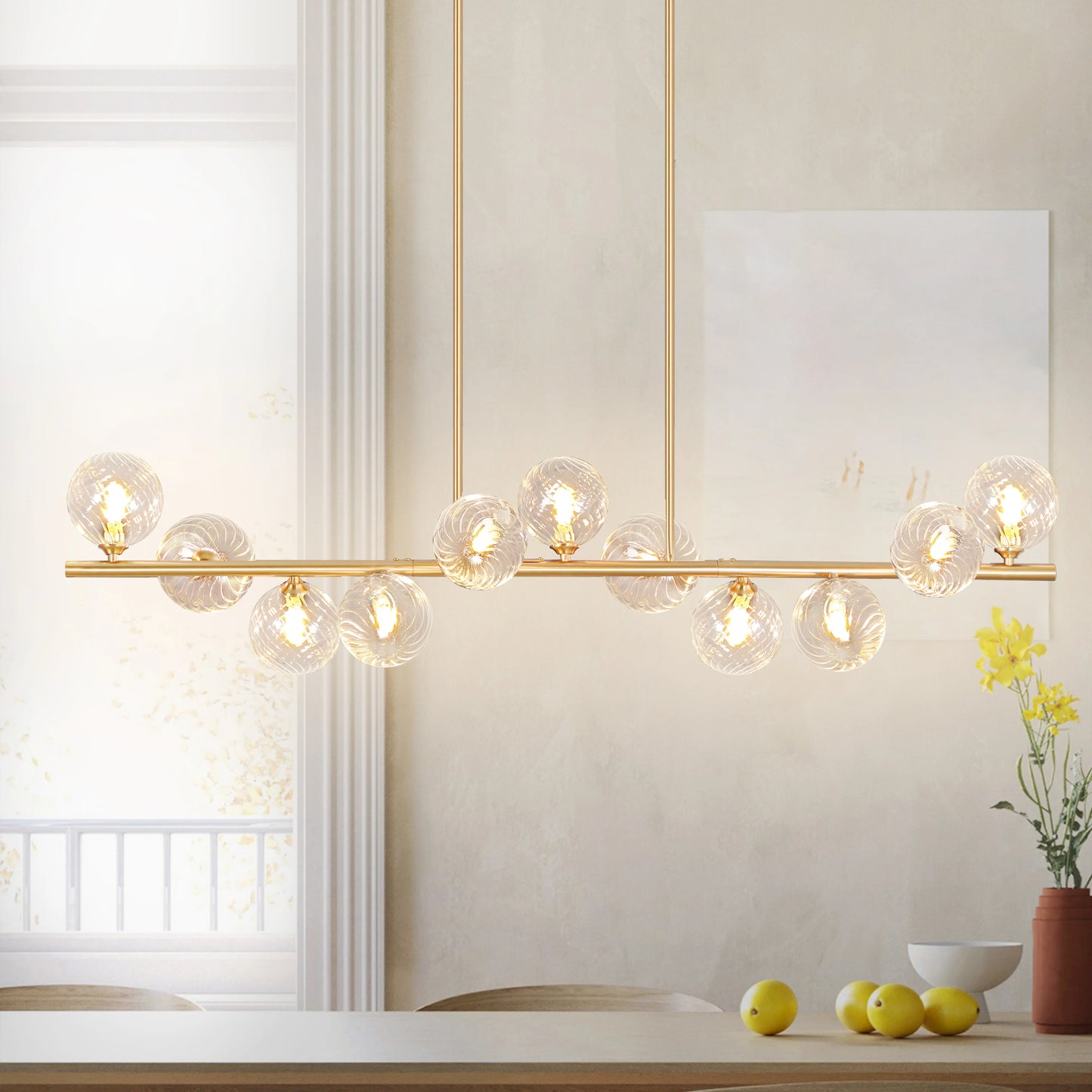 11 Light Linear Bubble Chandelier Adjustable Height For Dining Room