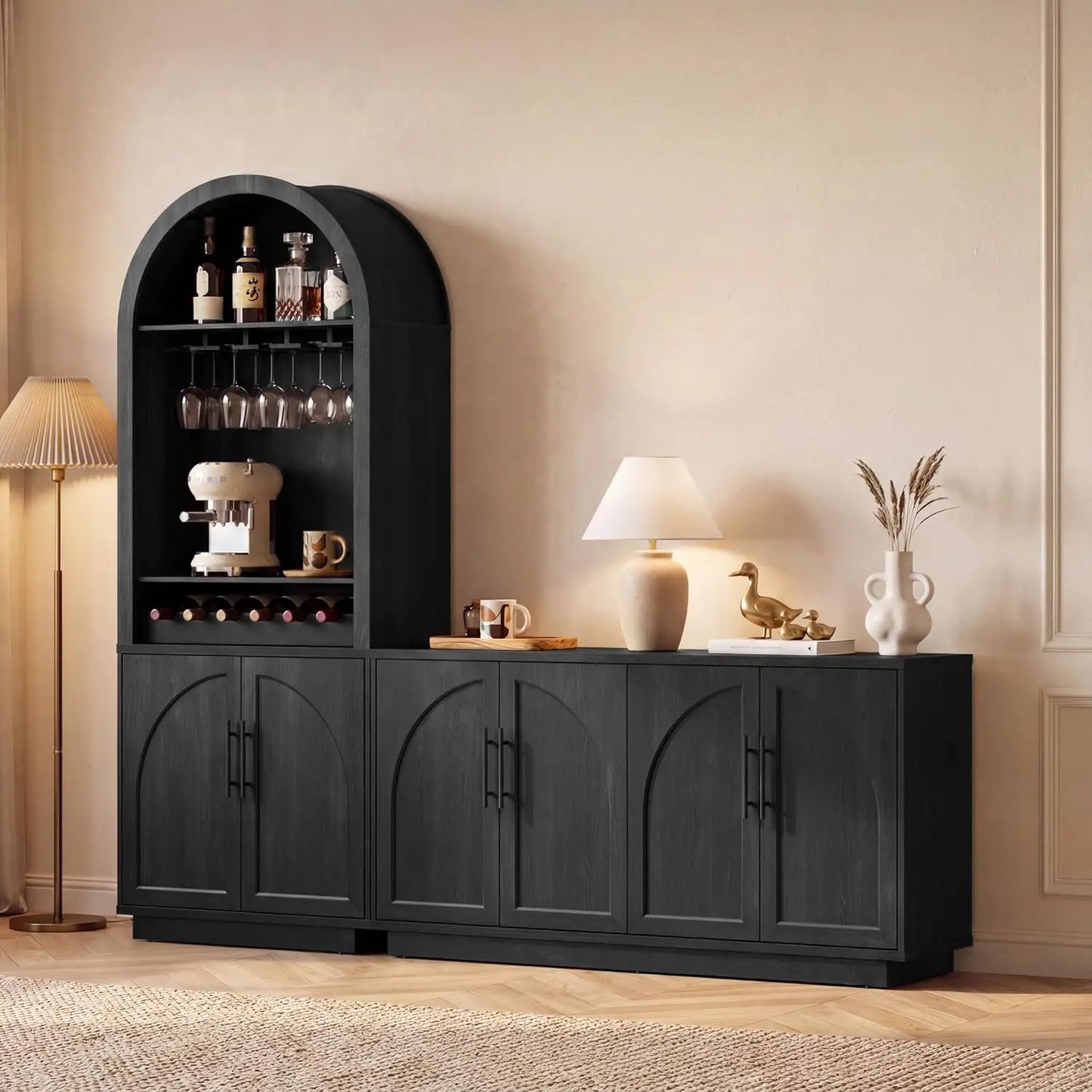 Buffet Cabinet With Glass Doors Modern Arched Sideboard