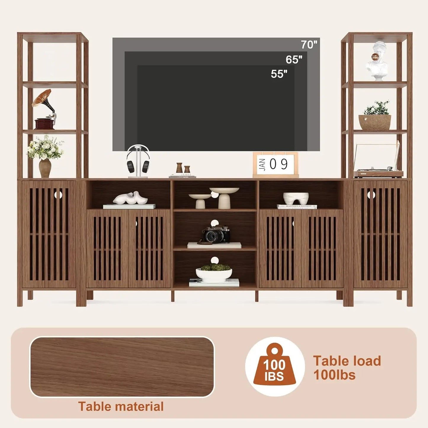 Farmhouse TV Stand Bookshelf And Storage Cabinet For Living Room