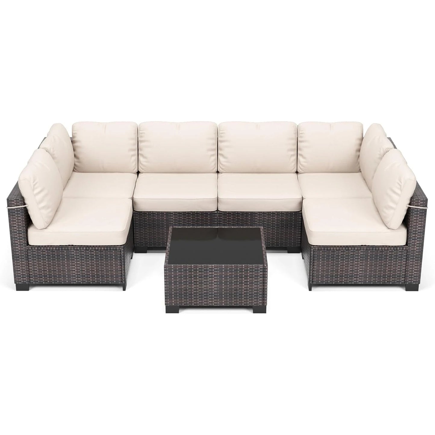 7-Piece Modular Outdoor Furniture Set, PE Rattan Wicker Sectional Modular Conversation Sofa Set, Perfect For Garden Balcony The Pet & Home Store