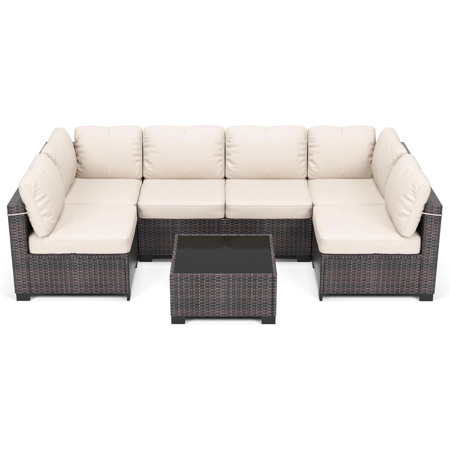 7-Piece Modular Outdoor Furniture Set, PE Rattan Wicker Sectional Modular Conversation Sofa Set, Perfect For Garden Balcony The Pet & Home Store
