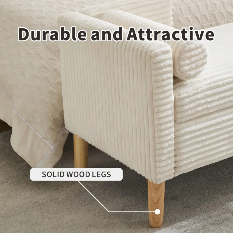 # Bed Storage Bench Upholstered Long Corduroy Window Bench Seat With Arms & Pillows For Bedroom