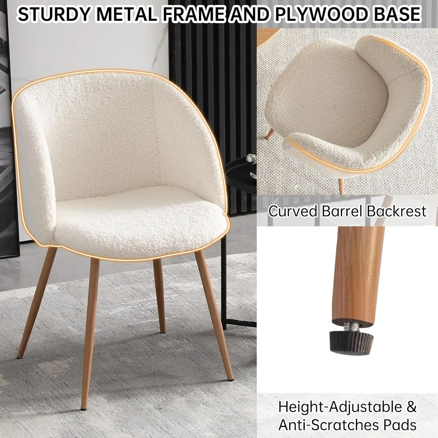Rustic Walnut Round Dining Table Set For Four Sherpa Chairs