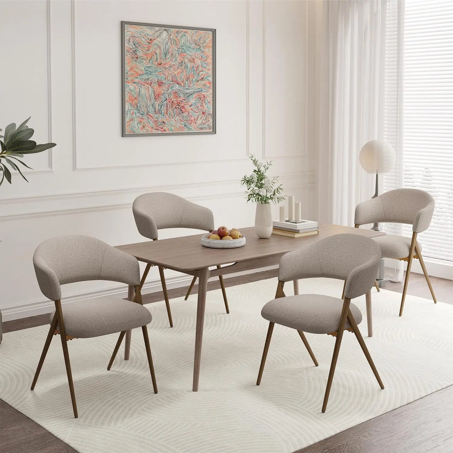 Upholstered Dining Chairs Set of 4 Modern Fabric Solid Wood Legs Kitchen Room Beige Custom