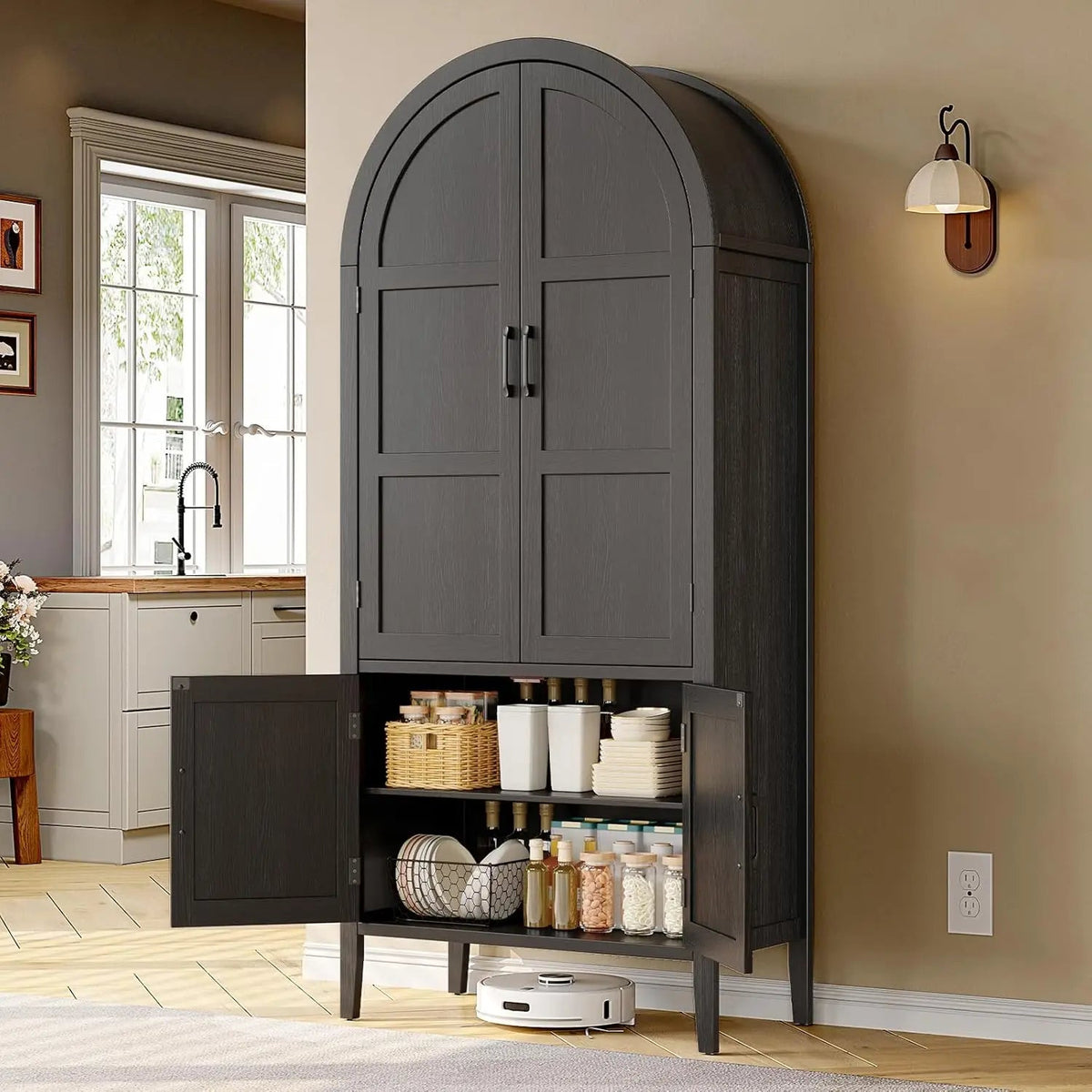 71" Tall Farmhouse Arched Pantry Cabinet, 5-Tier Wooden Storage w/Adjustable Shelves & Feet, Kitchen Cabinet w/Doors for Dining Room Organization The Pet & Home Store
