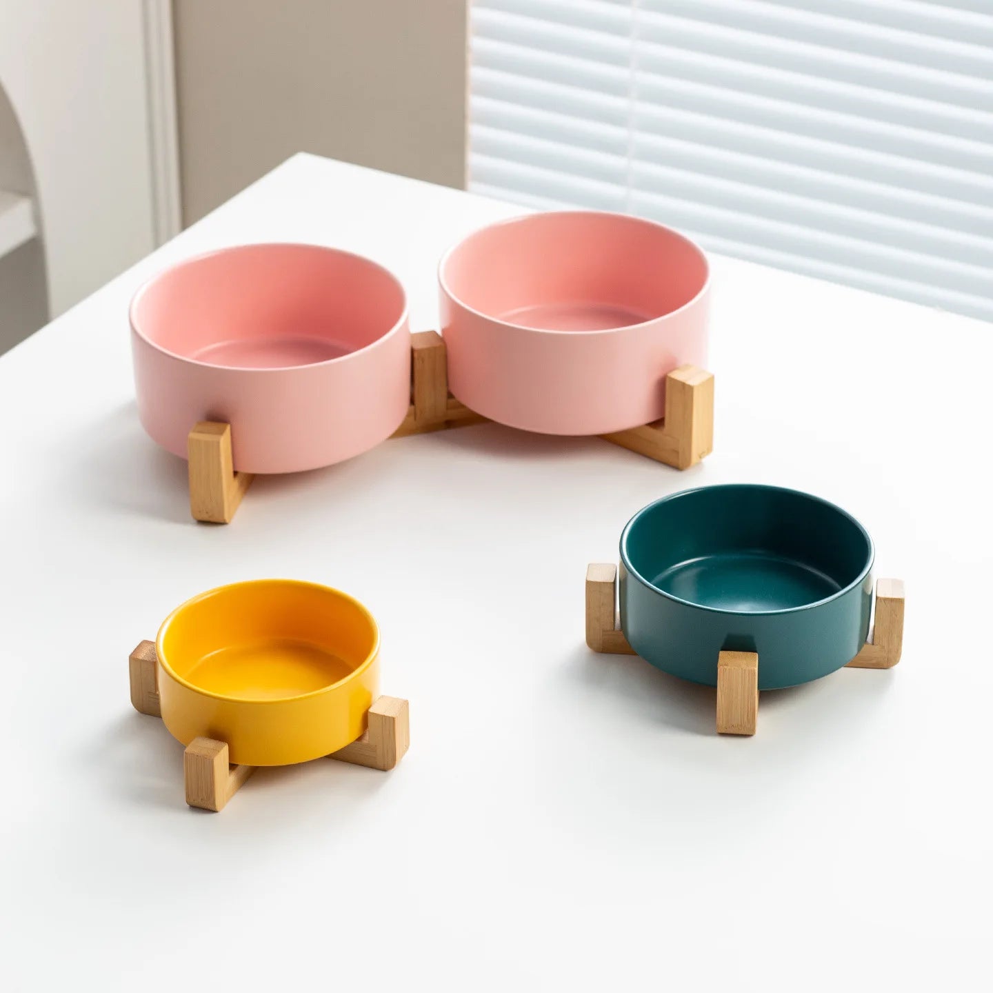 Elevated Double Pet Bowl Feeder For Cats And Dogs Ceramic