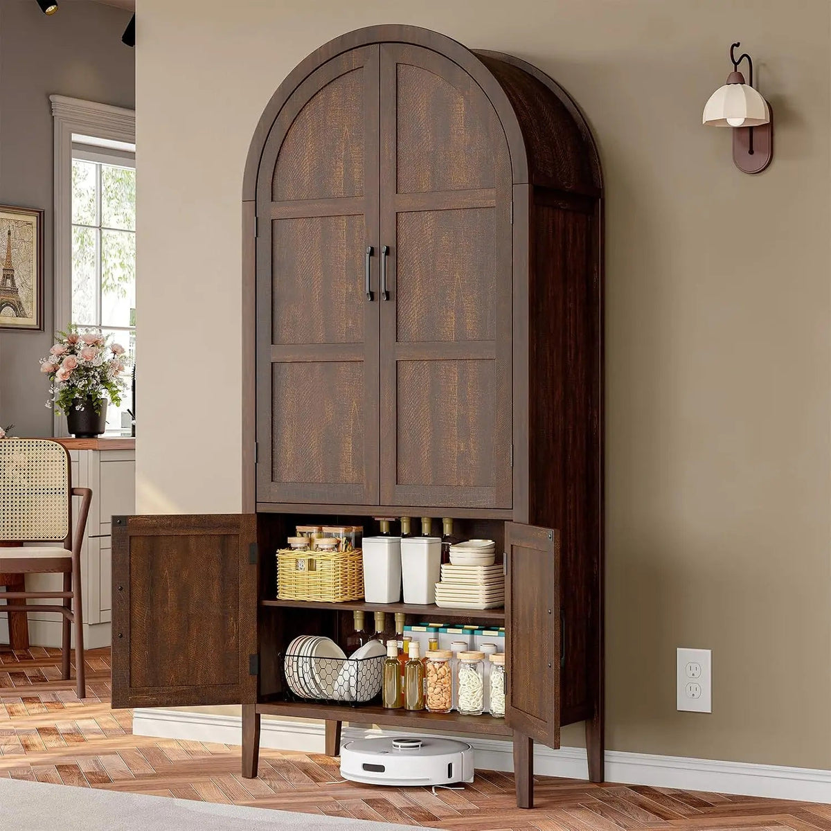 71" Tall Farmhouse Arched Pantry Cabinet, 5-Tier Wooden Storage w/Adjustable Shelves & Feet, Kitchen Cabinet w/Doors for Dining Room Organization The Pet & Home Store