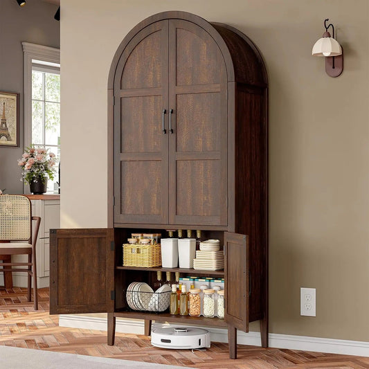 71" Tall Farmhouse Arched Pantry Cabinet, 5-Tier Wooden Storage w/Adjustable Shelves & Feet, Kitchen Cabinet w/Doors for Dining Room Organization The Pet & Home Store