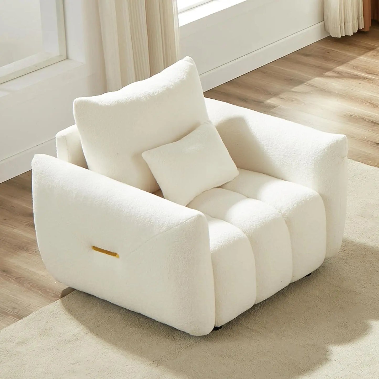 Boucle Cloud Sofa Couch, Modern Deep Seat Boucle Single Sofa Chair, Comfy Upholstered Sherpa Couch with Pillow,, Custom