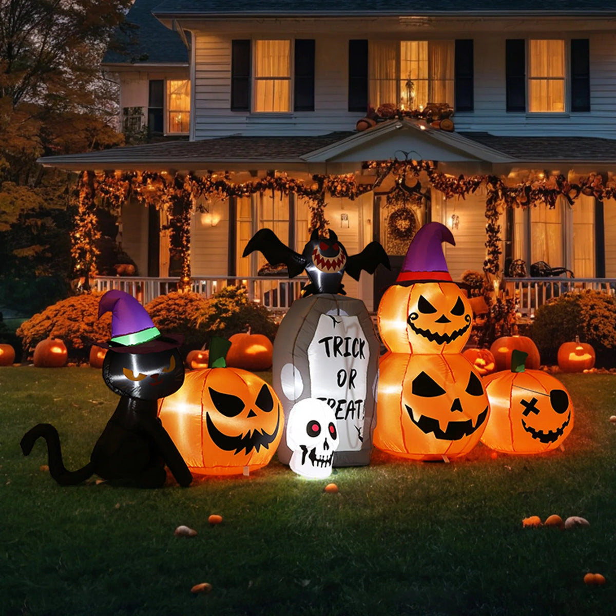8ft Halloween Pumpkin Black Cat Tombstone Inflatable Yard Decor The Pet & Home Store