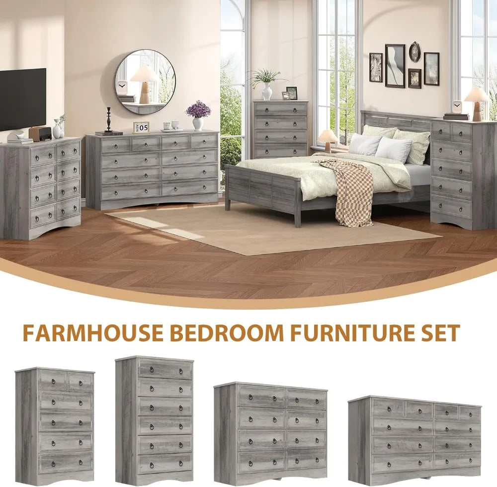 Grey 8 Drawer Dresser for Bedroom, Wood Chest of Drawers, Large Storage, Vintage Design, 47.24Wx15.75Dx39.4H