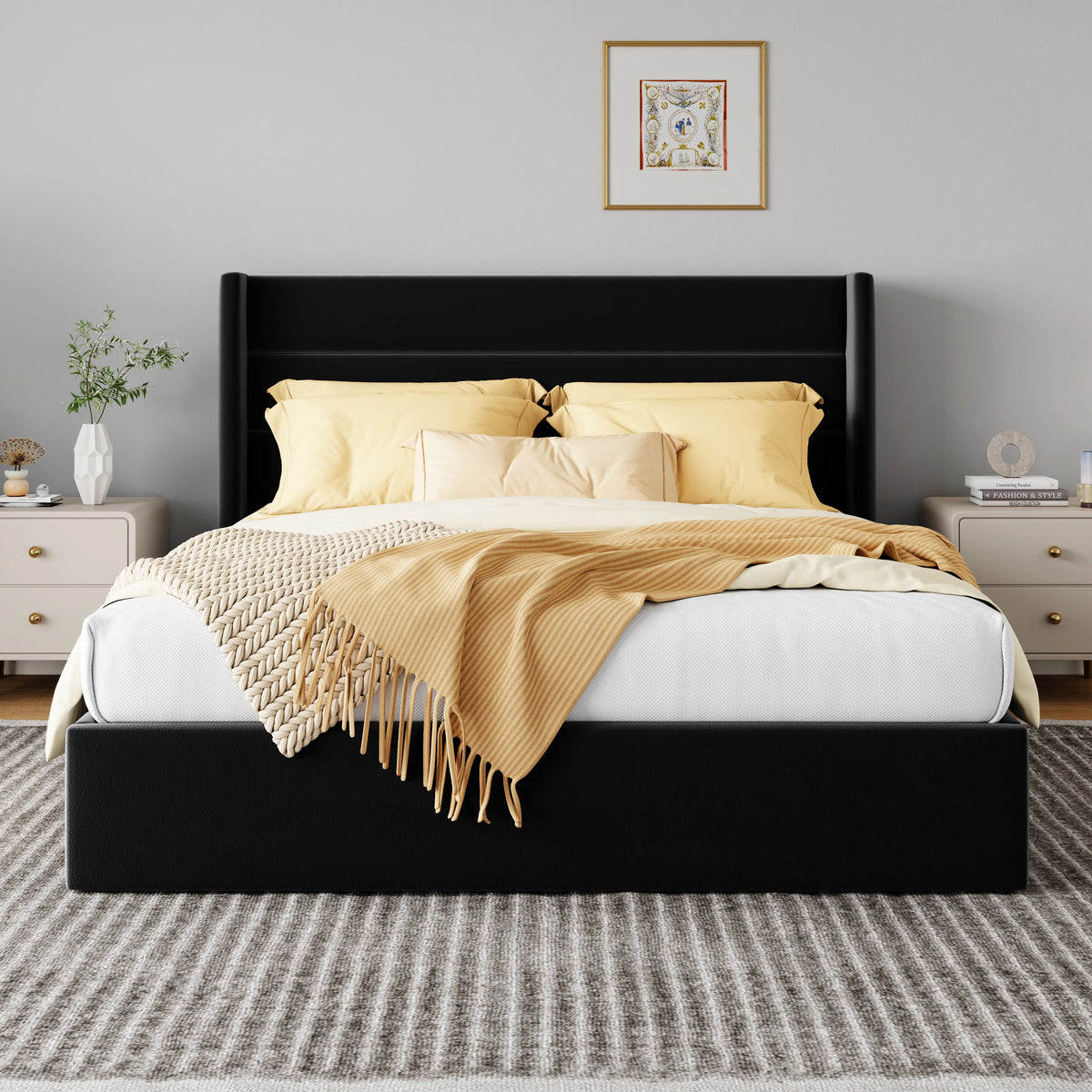 Lift Up Storage Bed with Wingback Headboard | Several Sizes, Colors The Pet & Home Store