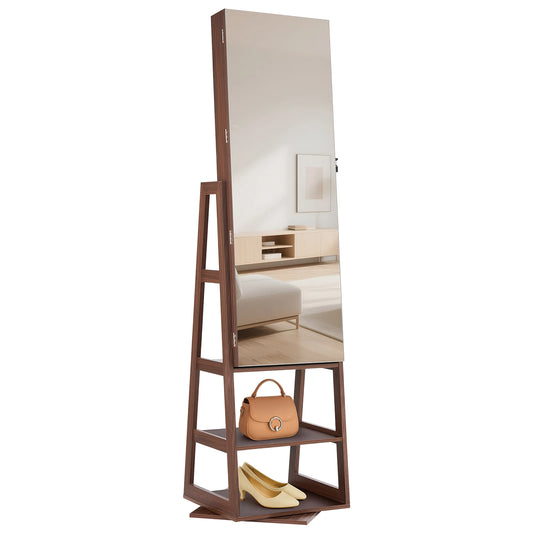 SucceBuy 360° Swivel Jewelry Cabinet With Lockable Mirror