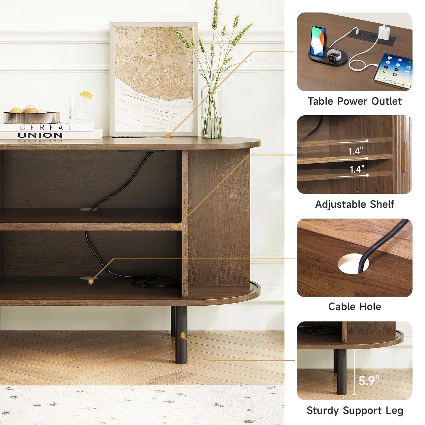 ONBRILL TV Stand With Power Outlet And Sliding Doors Storage
