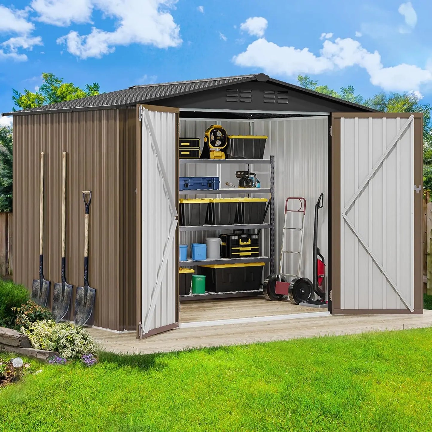 Outdoor Metal Storage Shed Heavy Duty Tool And Bike Garage With Easy Assembly