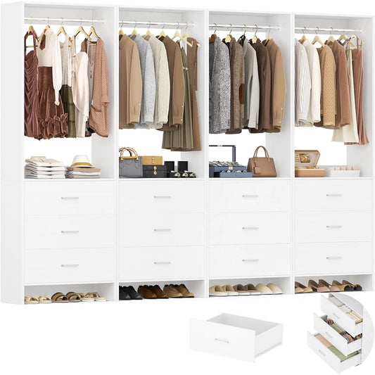 Wood Closet Organizer System With Hanging Rods For Walk In Wardrobe Set Of 4