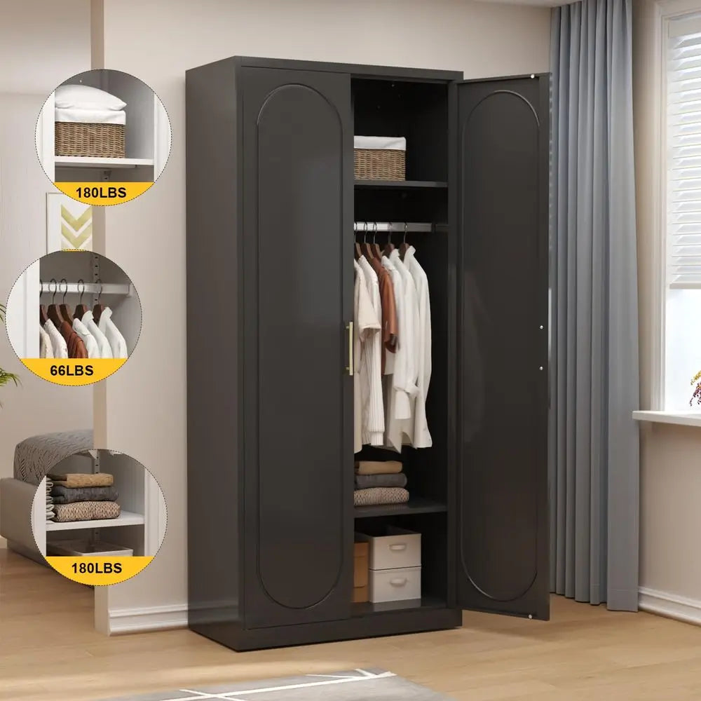 Metal Armoire Wardrobe Cabinet With Doors And Adjustable Shelves