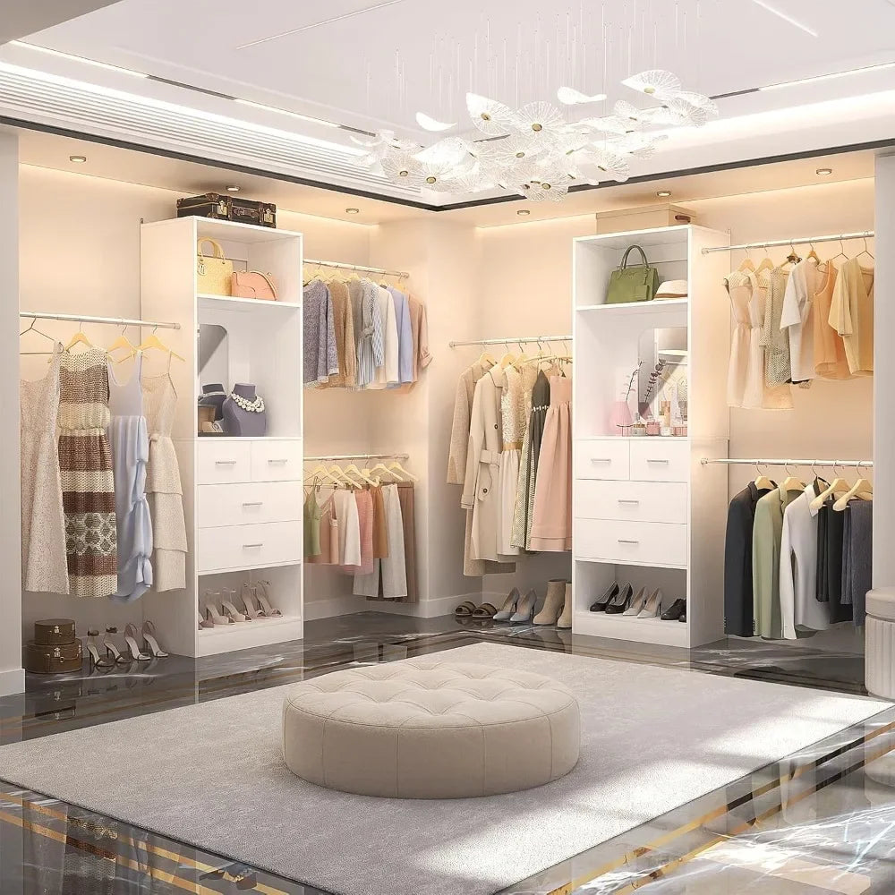 96 Inch Wide Closet Organizer System 8FT Walk-In Starter Kit with 25 Inch Tower And 3 Extendable Hanging for Home Customized