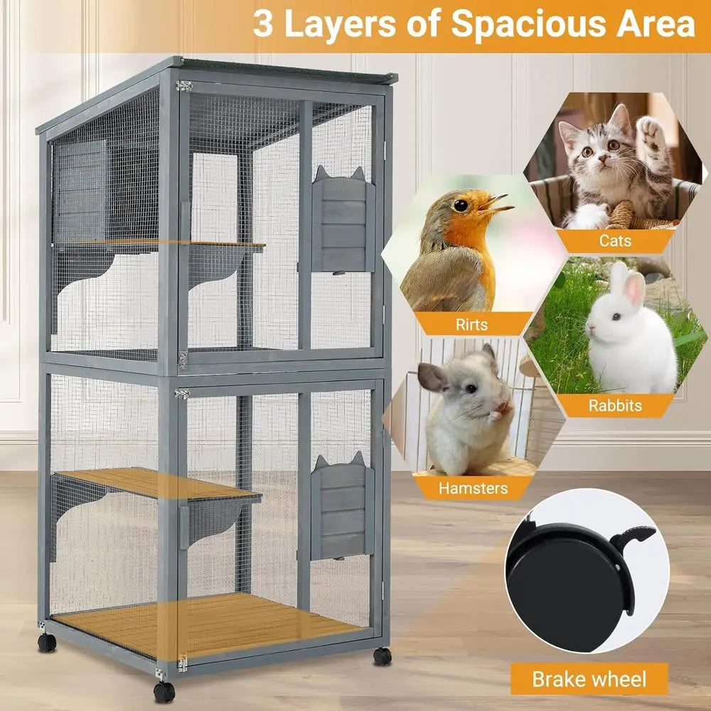 Waterproof Multi Level Outdoor Indoor Cat Enclosure With Lockable Wheels The Pet & Home Store