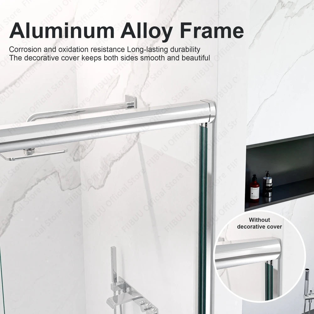 Double Sliding Bypass Sliding Shower Door with Tempered Glass Smooth Rollers Waterproof for Bathroom Semi-Frameless Enclosure