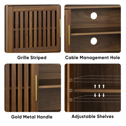 63 inch TV stand with 2 grille door cabinets and adjustable storage rack, suitable for  modern TV cabinets with 55/65/70 in The Pet & Home Store