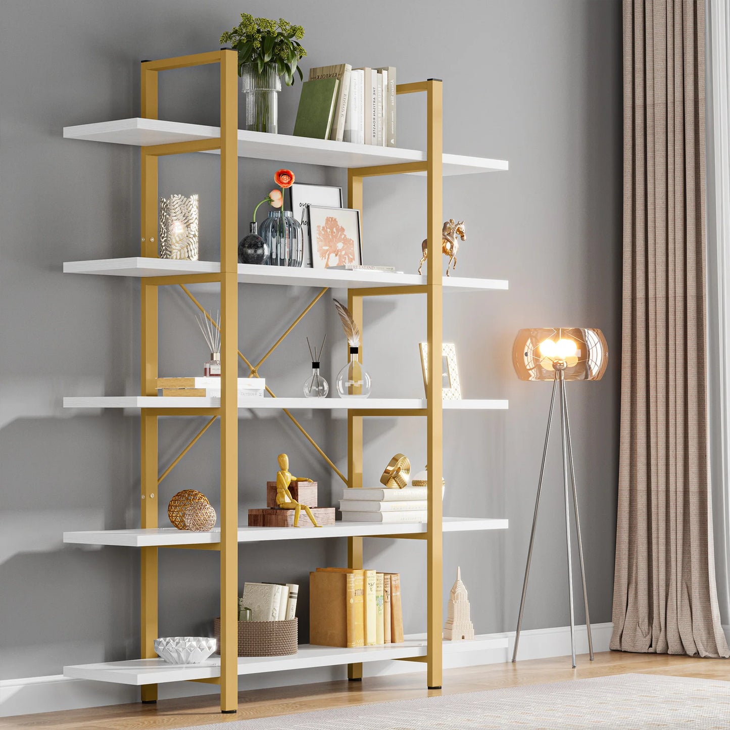 Tribesigns 5-Tier Vintage Industrial Bookcase For Home Office