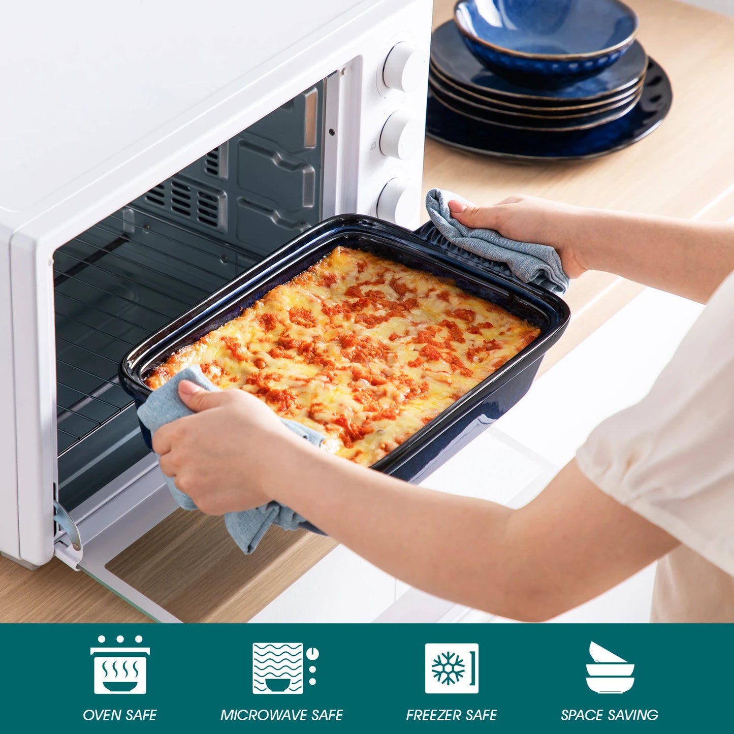 Vancasso Starry 3.8/1.9 Quart Blue Casserole Baking Dish Large Lasagna Pan with Lid Stoneware Casserole with Lid Microwave The Pet & Home Store